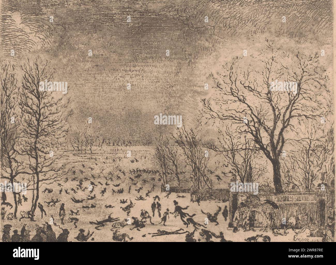 Skater, Les Patineurs, Printmacher: James Ensor, 1889, Papier, Ätzen, Trockenspitze, Höhe 180 mm x Breite 240 mm, bedruckt Stockfoto