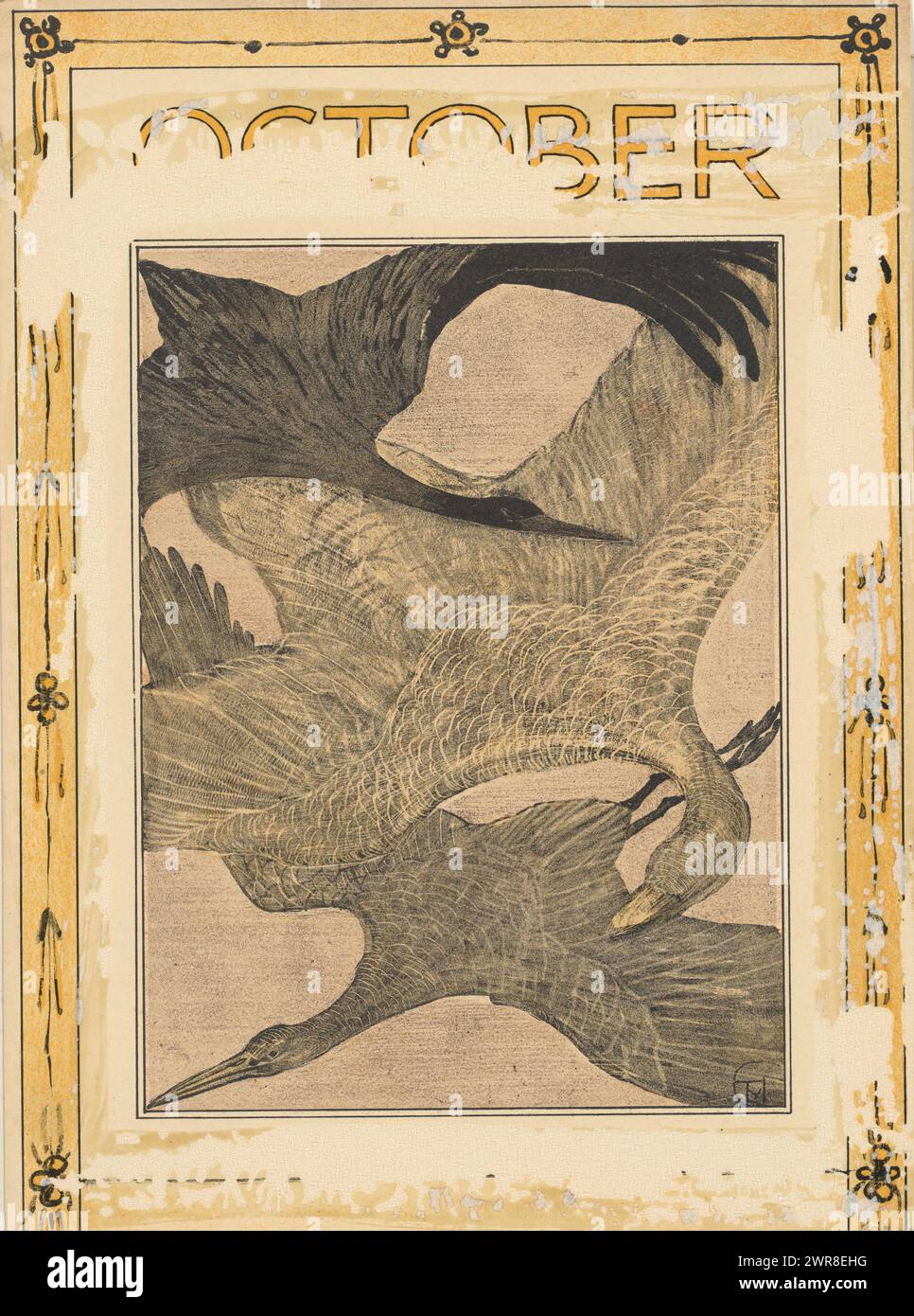 Drei fliegende Vögel, die Vögel fliegen durch einander., Druckerei: Theo van Hoytema, 1878 - 1905, Papier, Höhe 202 mm x Breite 151 mm, Druck Stockfoto