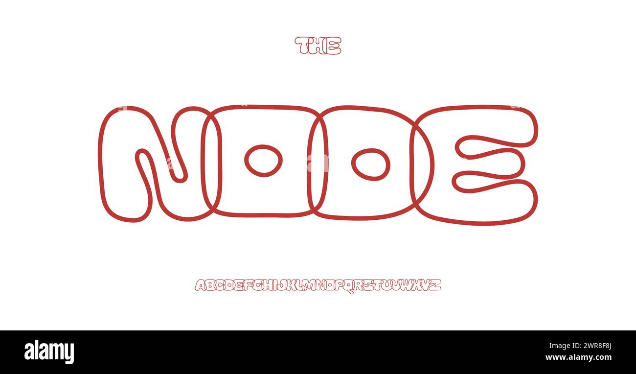 Kontur Fette Schrift, Doodle Line Stil Alphabet, lineare Ballonbuchstaben, Kordelrahmen Zeichentrickschrift, Umriss Kind Spaß Schriftart, rotes Gewinde Schriftart für Stock Vektor