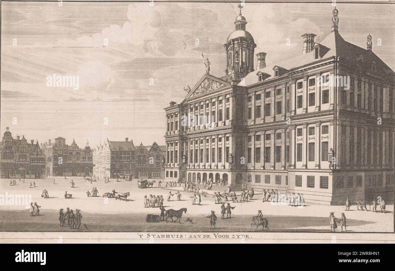 Ansicht des Königlichen Palastes in Amsterdam, 'T Stadhuis: Auf der Voorzyde (Titel auf Objekt), Druckerei: Albert de Putter, 1700 - 1725, Papier, Ätzung, Höhe 189 mm x Breite 287 mm, Druck Stockfoto