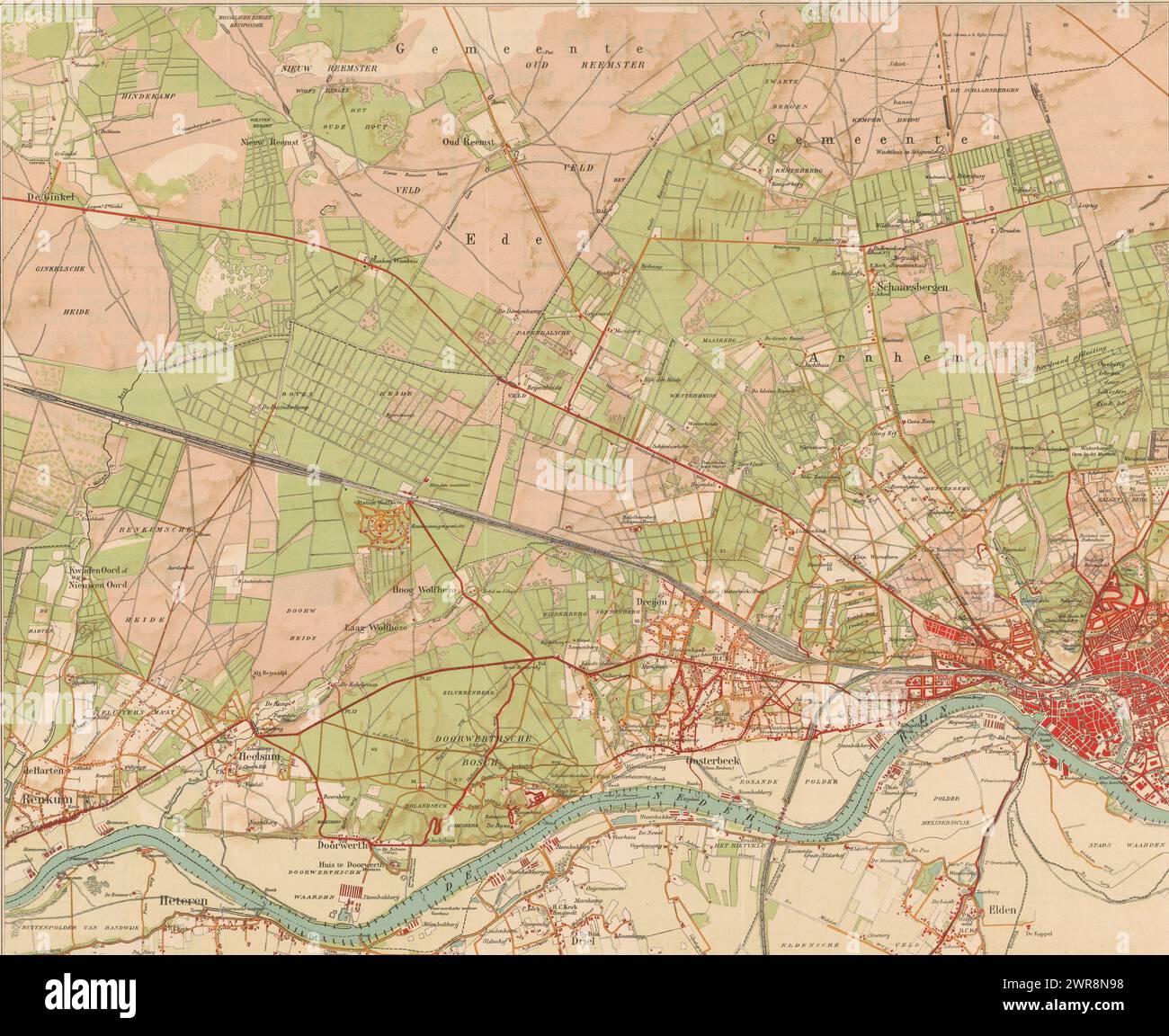 Karte der Arnheimer Gegend, Druckerei: Anonym, 1929 - 1939, Papier, Höhe 490 mm x Breite 590 mm, Druck Stockfoto