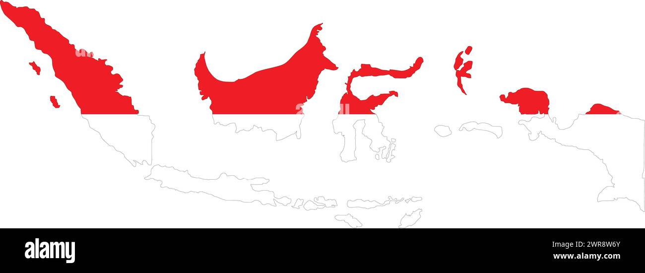 Indonesien Flagge in Indonesien Karte, Indonesien Karte mit Flagge, Länderkarte, Indonesien mit Flagge, Nationalflagge Stock Vektor