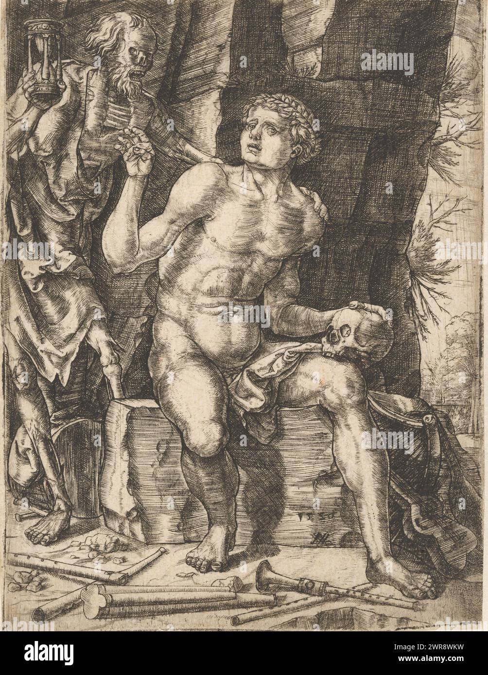 Tod und der Musiker, Druckerei: Anton von Woensam, Köln, 1526, Papier, Gravur, Höhe 138 mm x Breite 103 mm, bedruckt Stockfoto