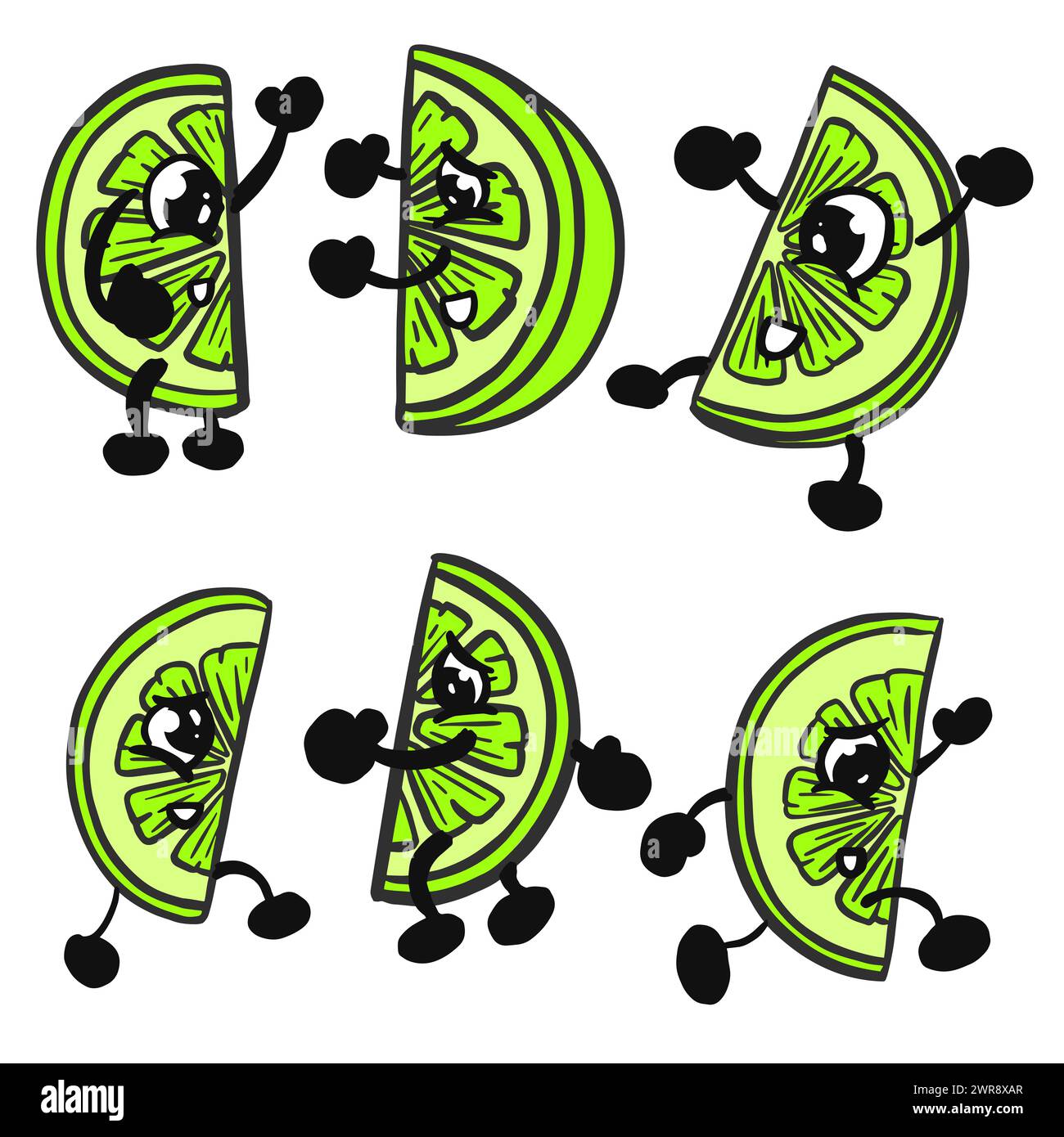 Lustige Zeichentrickfigur Frucht Slice Maskottchen Illustration Lime Stockfoto