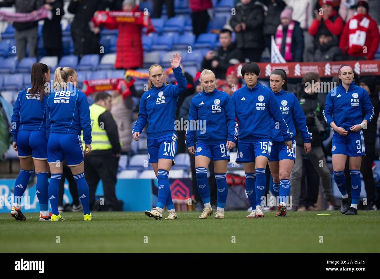 Liverpool FC gegen Leicester FC Womens FA Cup PRENTON PARK, TRANMERE, ENGLAND, 9. März 2024 am 9. März 2024 in Birkenhead, England, reiste Leicester beim Fußball-Cup der Frauen zwischen Liverpool FC und Leicester FC im Prenton Park Tranmere ins Feld. Foto: Alan Edwards Stockfoto