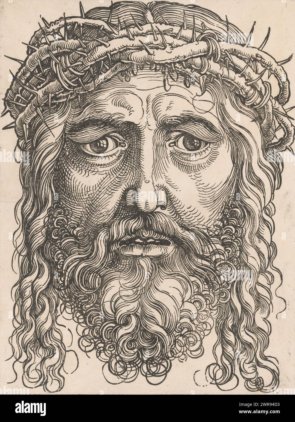 Gesicht Christi mit Dornenkrone, Druckerei: Anonym, nach Entwurf: Hans Sebald Beham, 1510 - 1550, Papier, Höhe 435 mm x Breite 326 mm, Druck Stockfoto