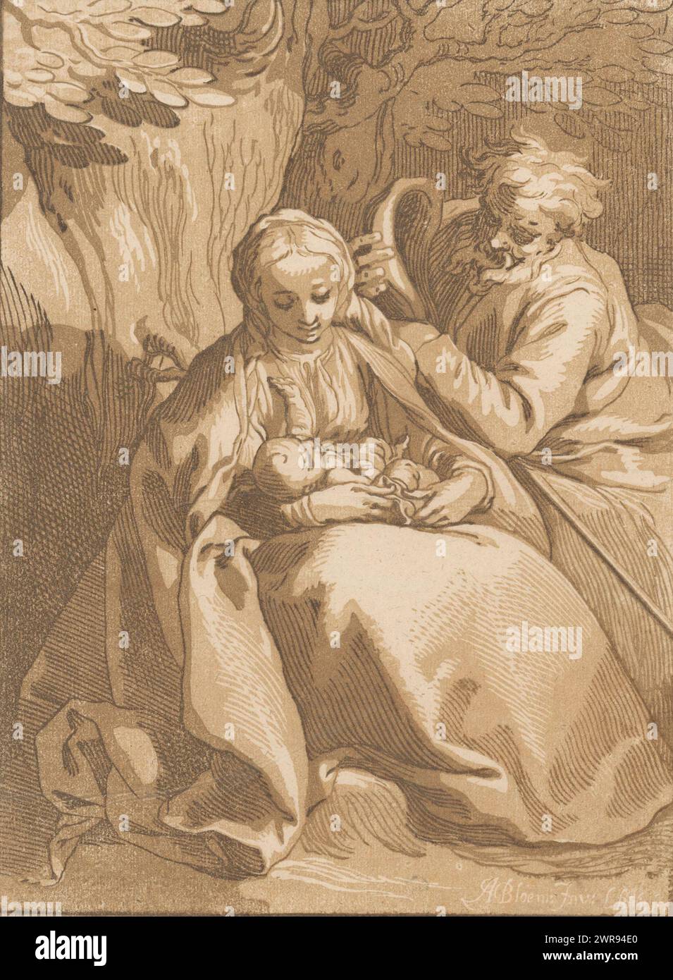 Heilige Familie, Druckerei: Ludwig Büsinck, nach Entwurf: Abraham Bloemaert, 1600 - 1669, Papier, Höhe 240 mm x Breite 178 mm, Druck Stockfoto