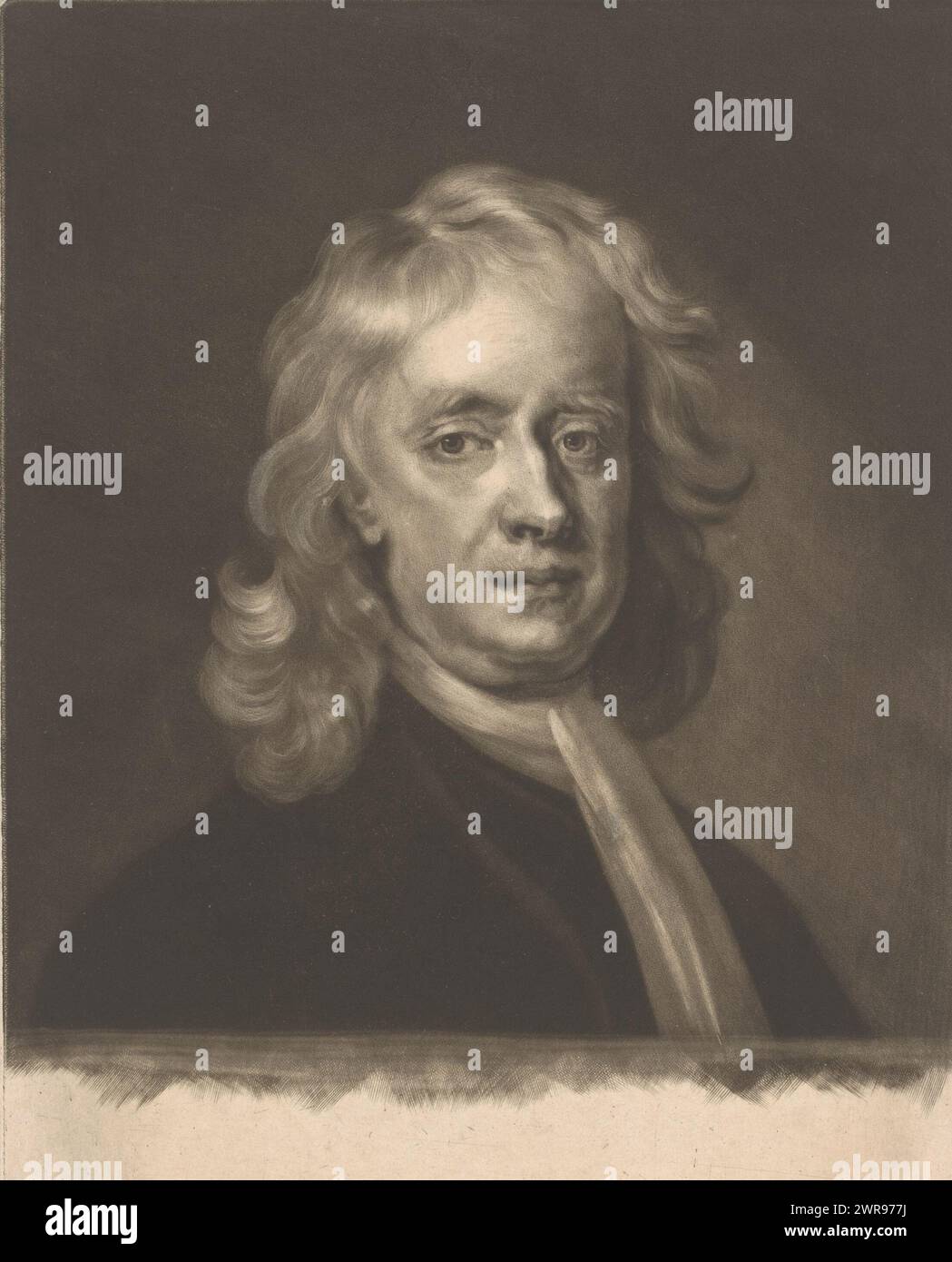 Porträt von Isaac Newton, Druckerei: James McArdell, nach eigenem Entwurf von: James McArdell, nach Malerei von: Enoch Seeman, London, 1760, Papier, Höhe 266 mm, Breite 180 mm, bedruckt Stockfoto