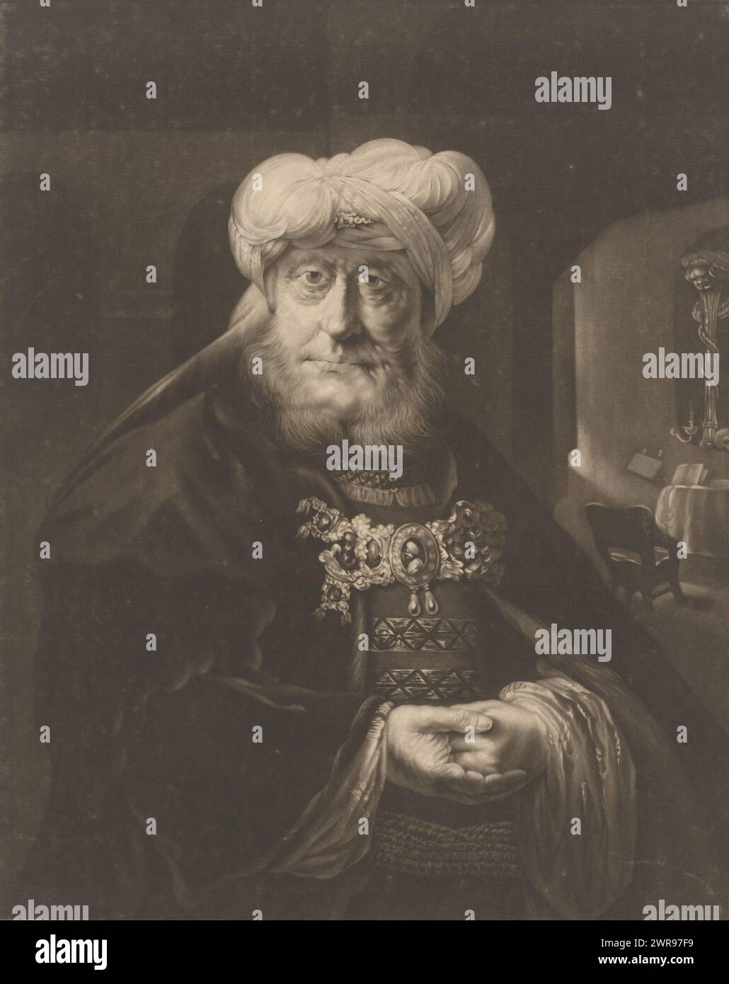 König Uzziah mit Lepra befallen, Druckerei: William Pether, nach Malerei von Rembrandt van Rijn, 1741–1800, Papier, Stich, Höhe 351 mm x Breite 251 mm, Druck Stockfoto