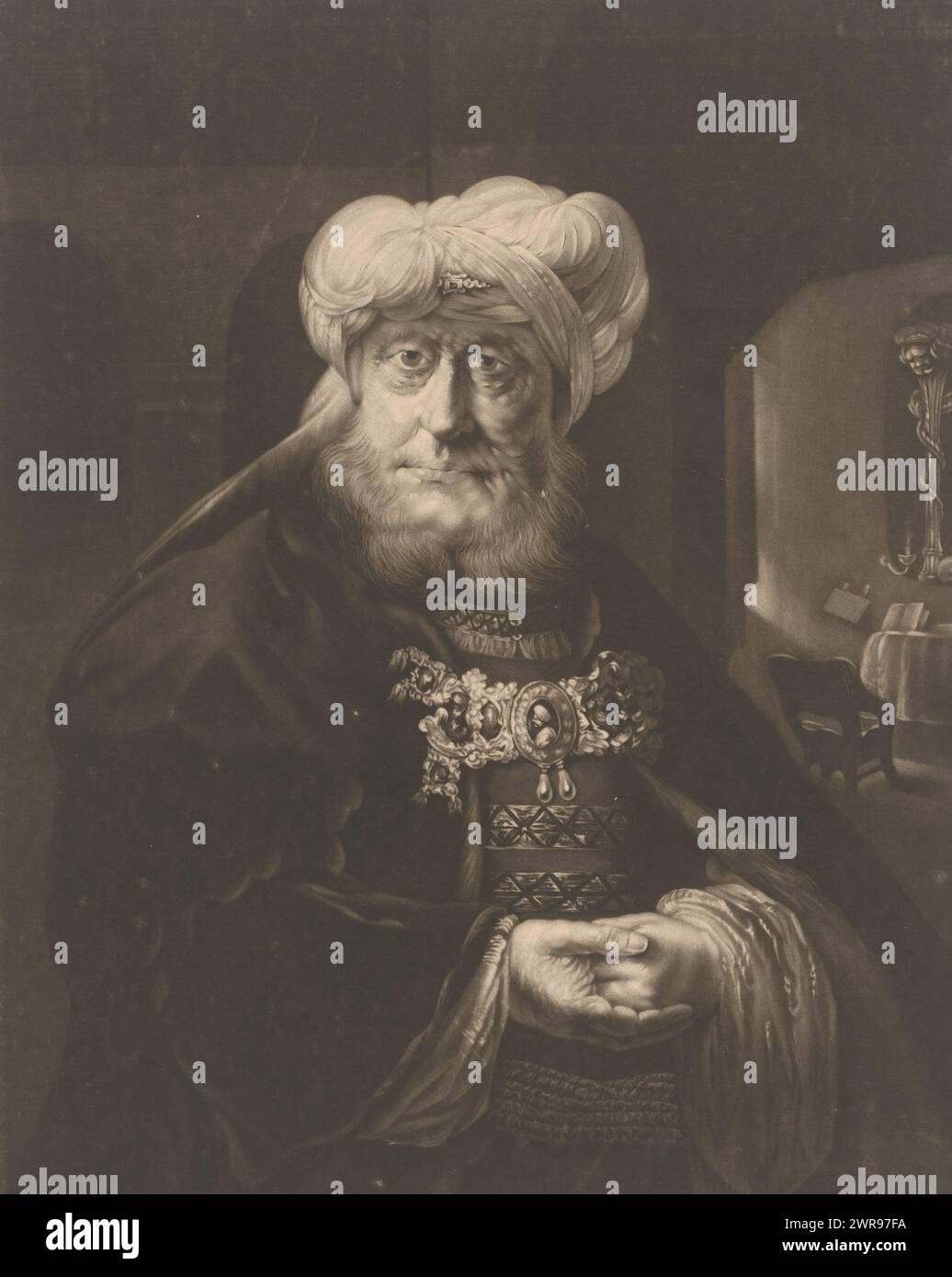 König Uzziah mit Lepra befallen, Druckerei: William Pether, nach Malerei von Rembrandt van Rijn, 1741–1800, Papier, Ätzung, Höhe 351 mm x Breite 251 mm, Druck Stockfoto