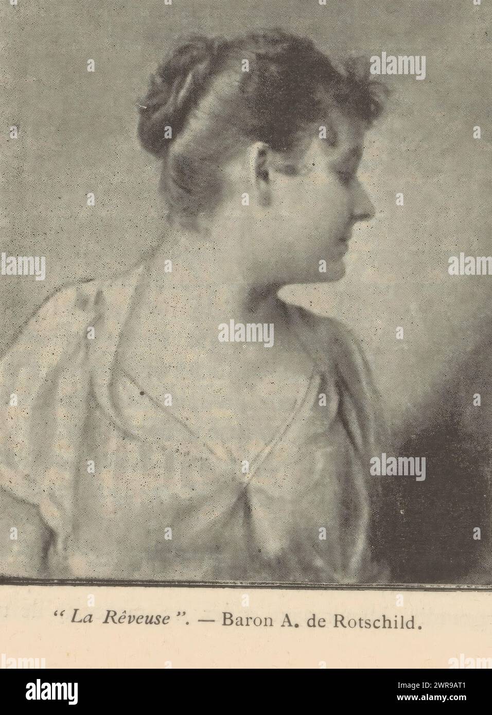 Porträt einer unbekannten Frau, La Rêveuse (Titel auf Objekt), Hersteller: A. de Rotschild, ca. 1890 - in oder vor 1895, Papier, Höhe 91 mm x Breite 78 mm, fotomechanischer Druck Stockfoto