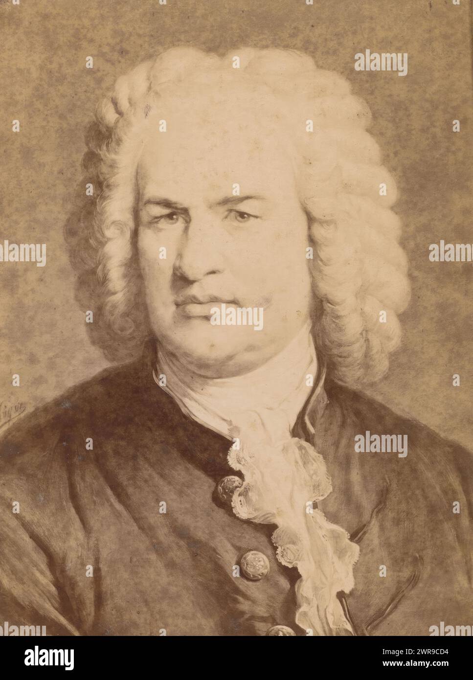 Fotoreproduktion eines Porträts von Johann Sebastian Bach von Carl Jaeger, anonym, nach Malerei von Carl Jaeger, ca. 1865 - ca. 1875, fotografischer Träger, Albumendruck, Höhe 144 mm x Breite 106 mm, Fotografie Stockfoto