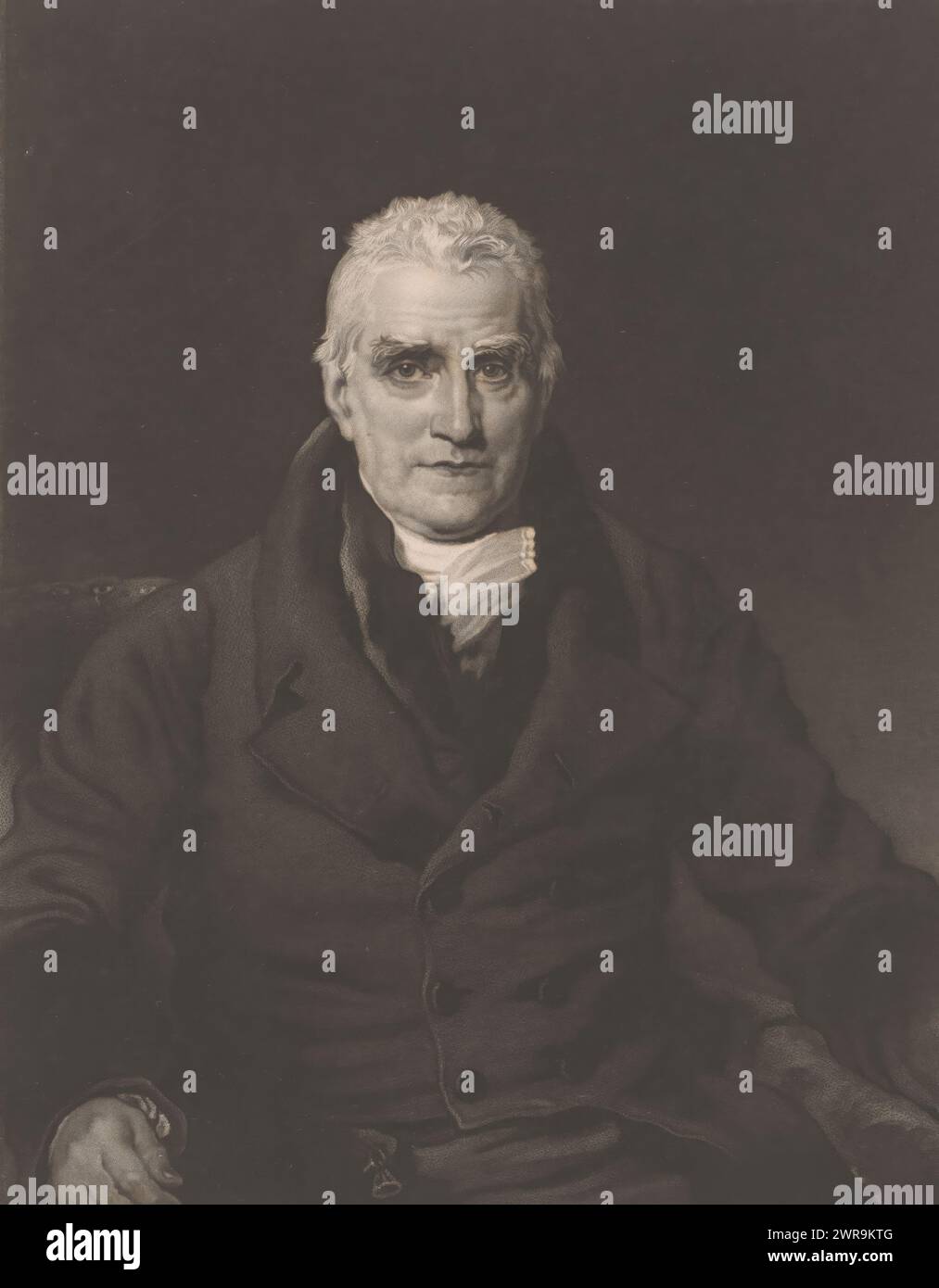 Porträt von John Scott, John, Earl of Eldon (Titel auf Objekt), Druckerei: William Oakley Burgess, nach Malerei von Thomas Lawrence, Verlag: Henry Graves & Co., London, 20. Dezember 1844, Papier, Höhe 306 mm x Breite 227 mm, Druck Stockfoto