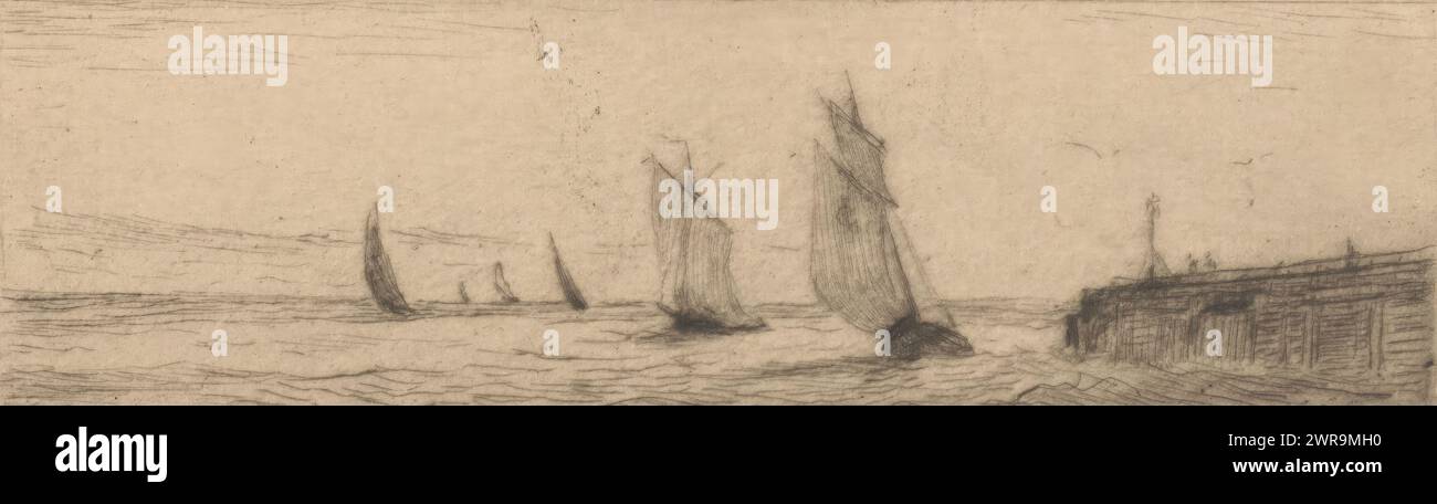 Ankommende Fischerboote, Druckerei: Carel Nicolaas Storm van 's-Gravesande, Niederlande, ca. 1887, Papier, Trockenspitze, Höhe 53 mm x Breite 141 mm, bedruckt Stockfoto