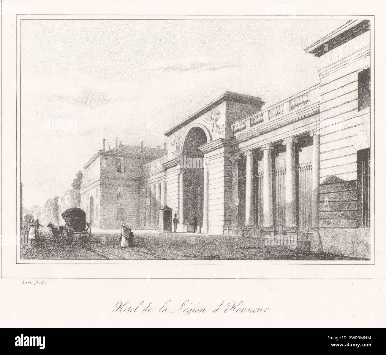 Ansicht des Palais de la Légion d'honneur, Hôtel de la Légion d'Honneur (Titel über Objekt), Sehenswürdigkeiten in Paris (Titel der Serie), Vues prinzipales de Paris (Titel der Serie über Objekt), Druckerei: Ernest Jaime, Verlag: Giraldon-Bovinet & Cie., Paris, 1828, Papier, Höhe 274 mm x Breite 355 mm, Druck Stockfoto