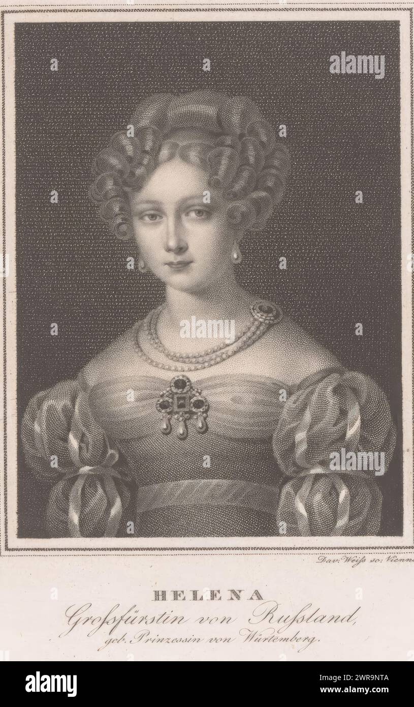 Porträt von Helena Charlotte von Württemberg, Druckerei: David Weiss, Wien, 1824 - 1846, Papier, Gravur, Höhe 154 mm x Breite 113 mm, bedruckt Stockfoto