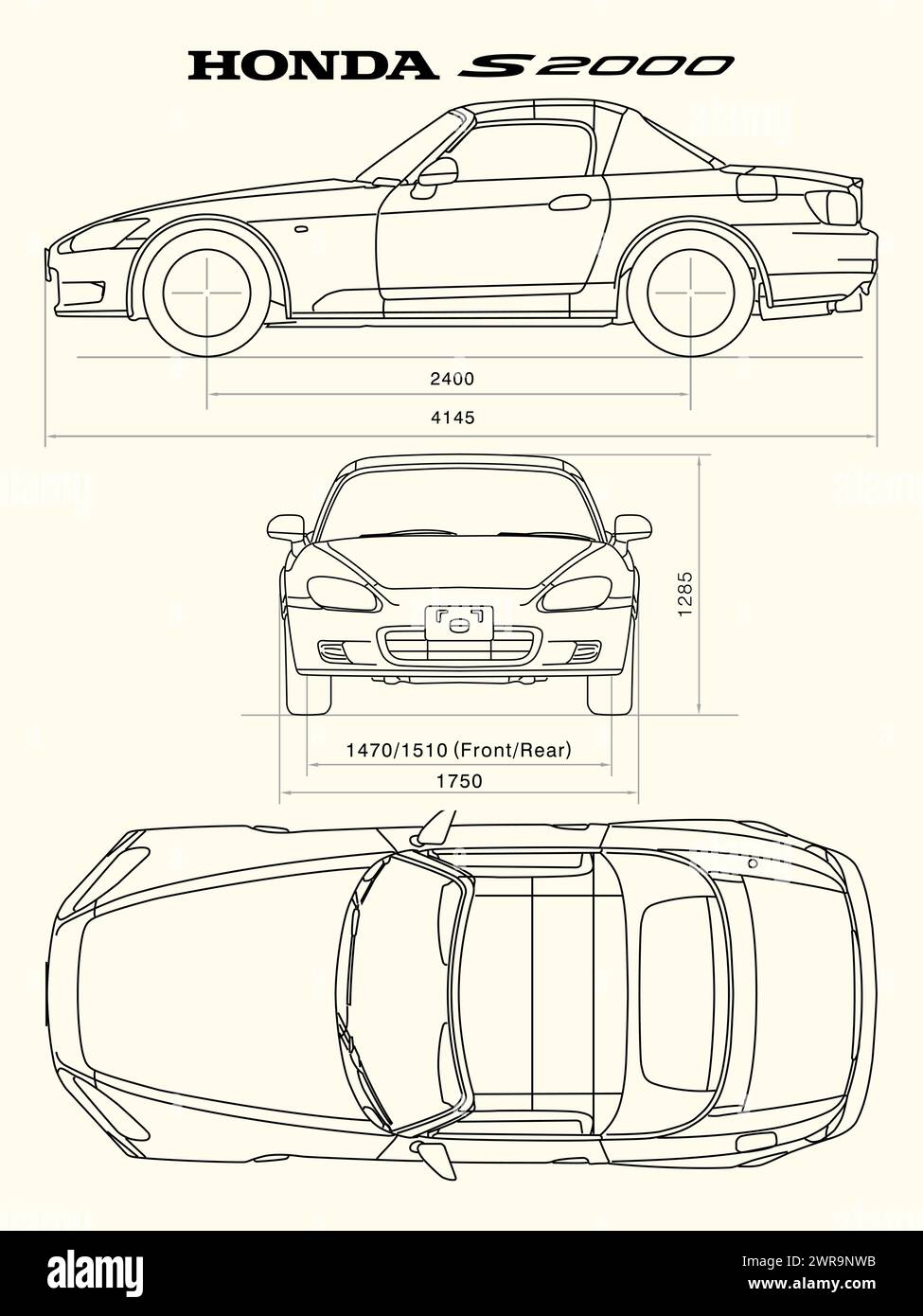 Honda S2000 2005 Fahrzeugplan Stock Vektor