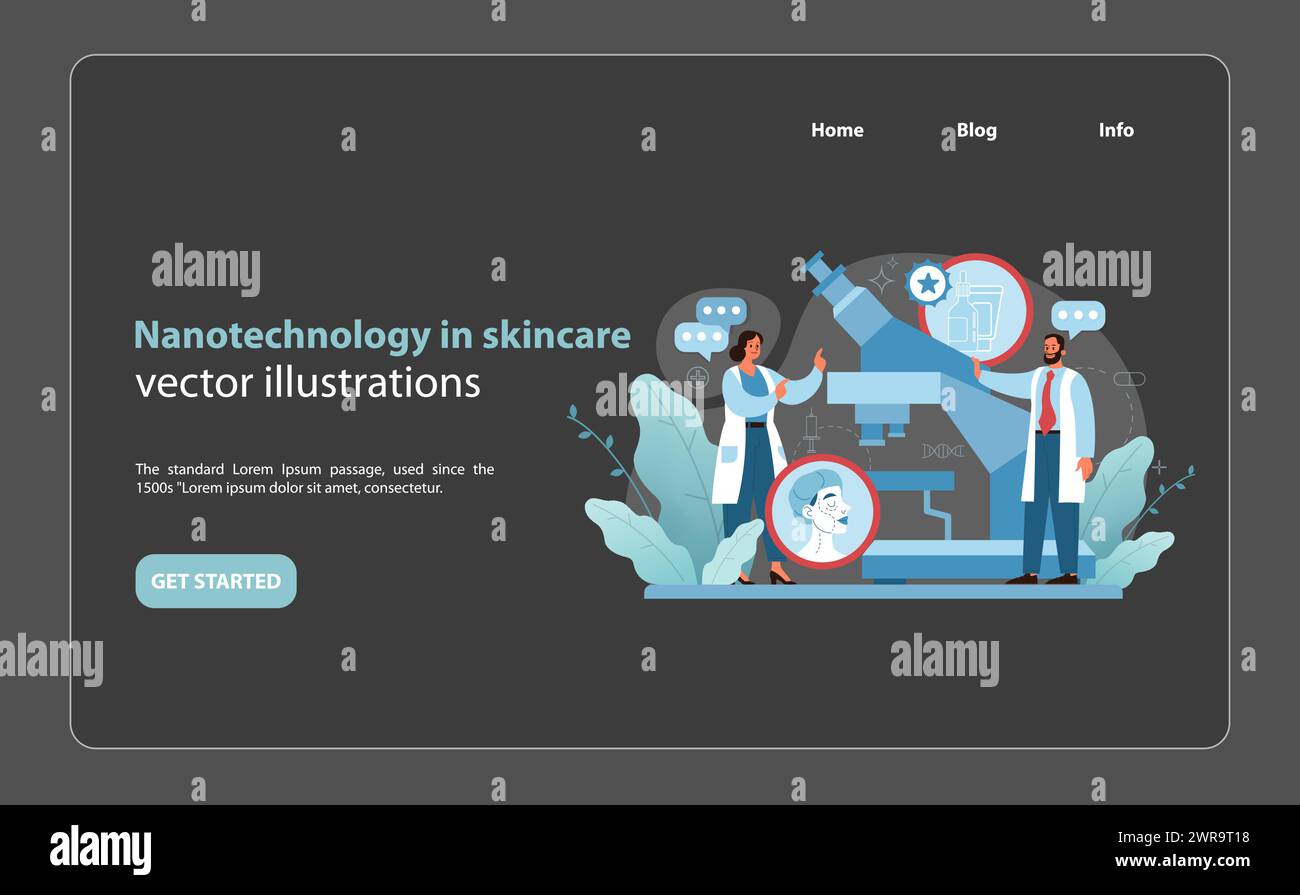 Nanotechnologie in der Hautpflege-Illustration. Futuristische Präzision für verbesserte Schönheitsbehandlungen. Mikroskopische Innovation und Hautpflege verbinden. Vektorabbildung. Stock Vektor