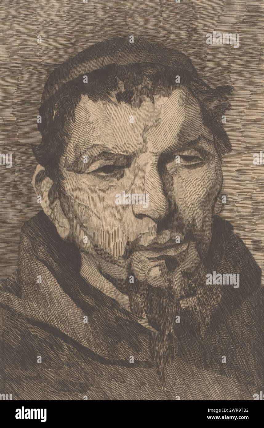 Porträt eines unbekannten Mönchs, Druckmacher: Joseph Dujardin, (signiert vom Künstler), 1882, Papier, Ätzen, Höhe 210 mm x Breite 143 mm, bedruckt Stockfoto