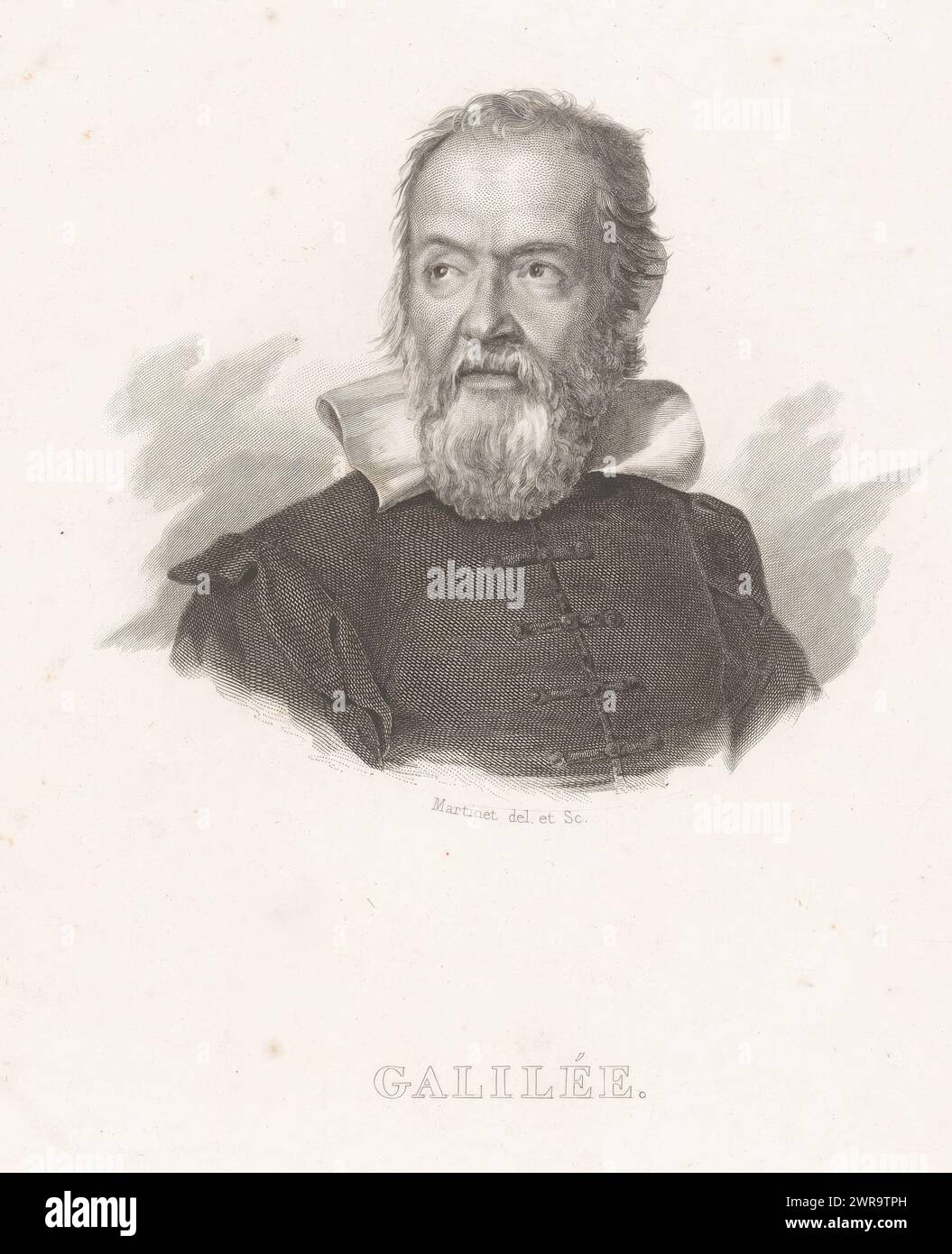 Porträt von Galileo Galilei, Druckerei: Achille Louis Martinet, nach Zeichnung von: Achille Louis Martinet, 1816 - 1877, Papier, Stahlstich, Höhe 191 mm x Breite 146 mm, Druck Stockfoto