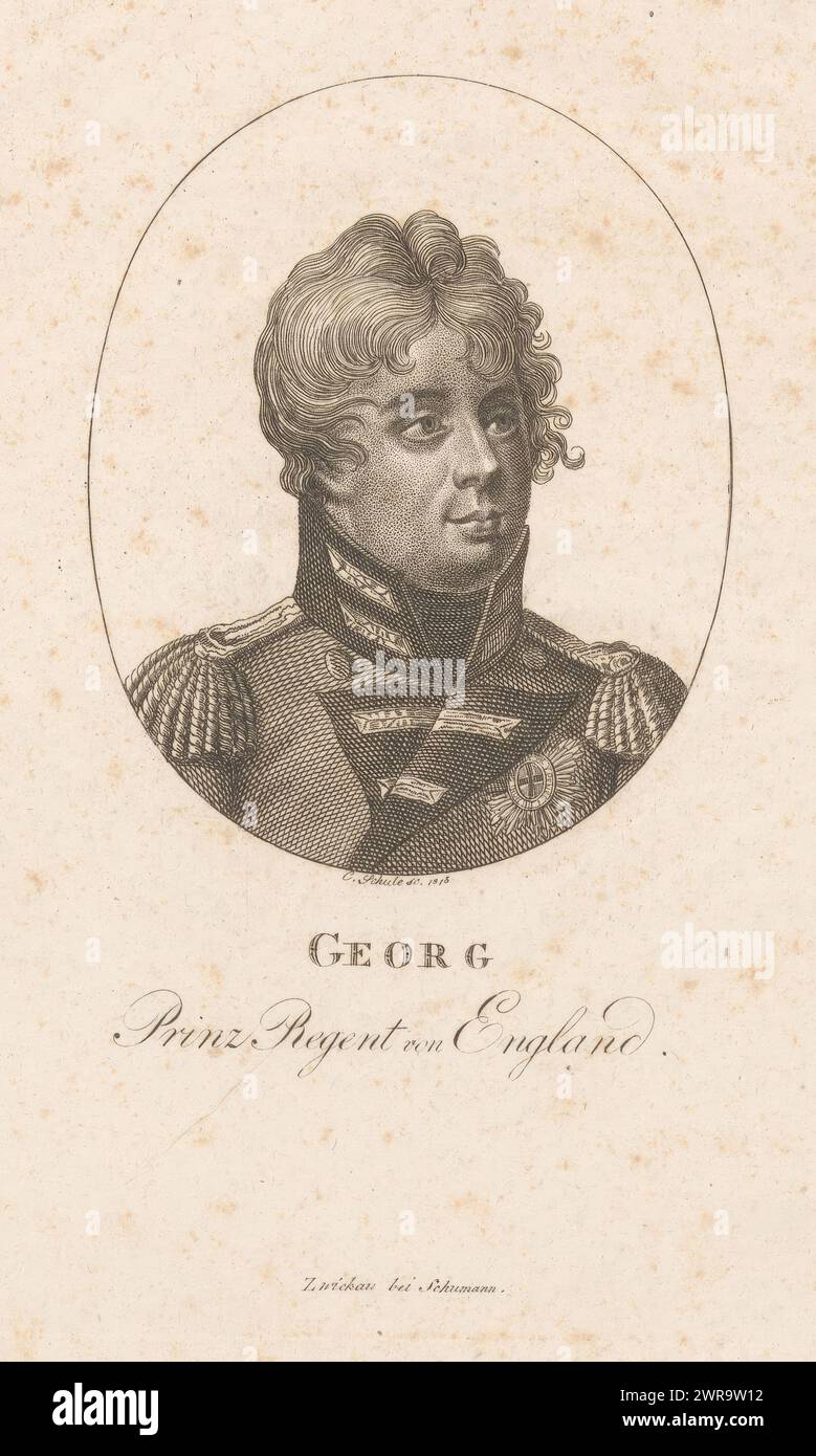 Georg Prinz Regent of England (Titel über Objekt), Porträt des Prinzregent George of England., Druckerei: Christian Schule, Verlag: gebroeders Schumann, Zwickau, 1815, Papier, Ätzen, Höhe 193 mm x Breite 125 mm, bedruckt Stockfoto