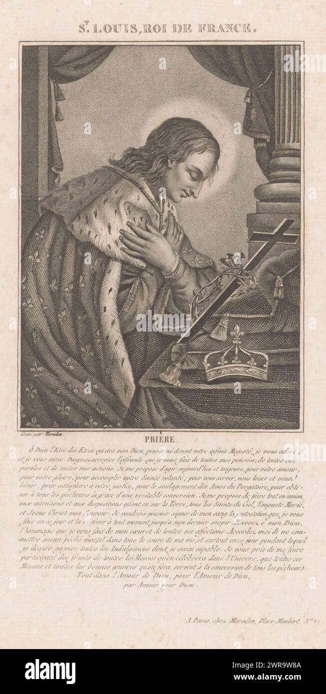 Porträt von Ludwig IX. Dem Heiligen, König von Frankreich, im Gebet, St. Louis, roi de France (Titel auf Objekt), nummeriert oben rechts: 141., Druckerei: Francois Maradan, Verlag: Francois Maradan, Paris, 1776 - nach 1816, Papier, Gravur, Höhe 253 mm x Breite 146 mm, Druck Stockfoto