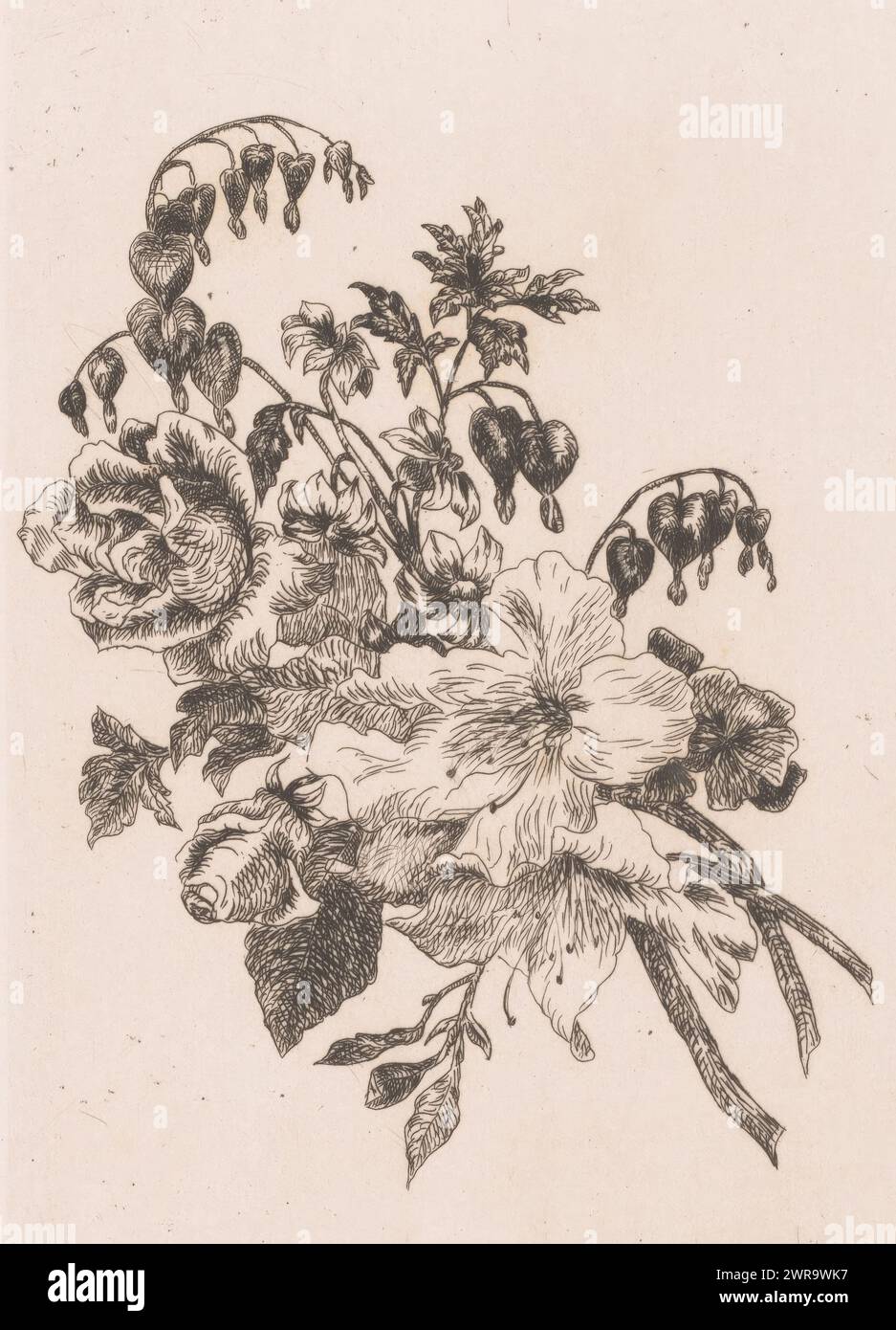 Blumenstillleben, einschließlich Rosen links., Druckerei: Louise Elsen, 1880, Papier, Ätzen, Höhe 210 mm x Breite 155 mm, Druck Stockfoto