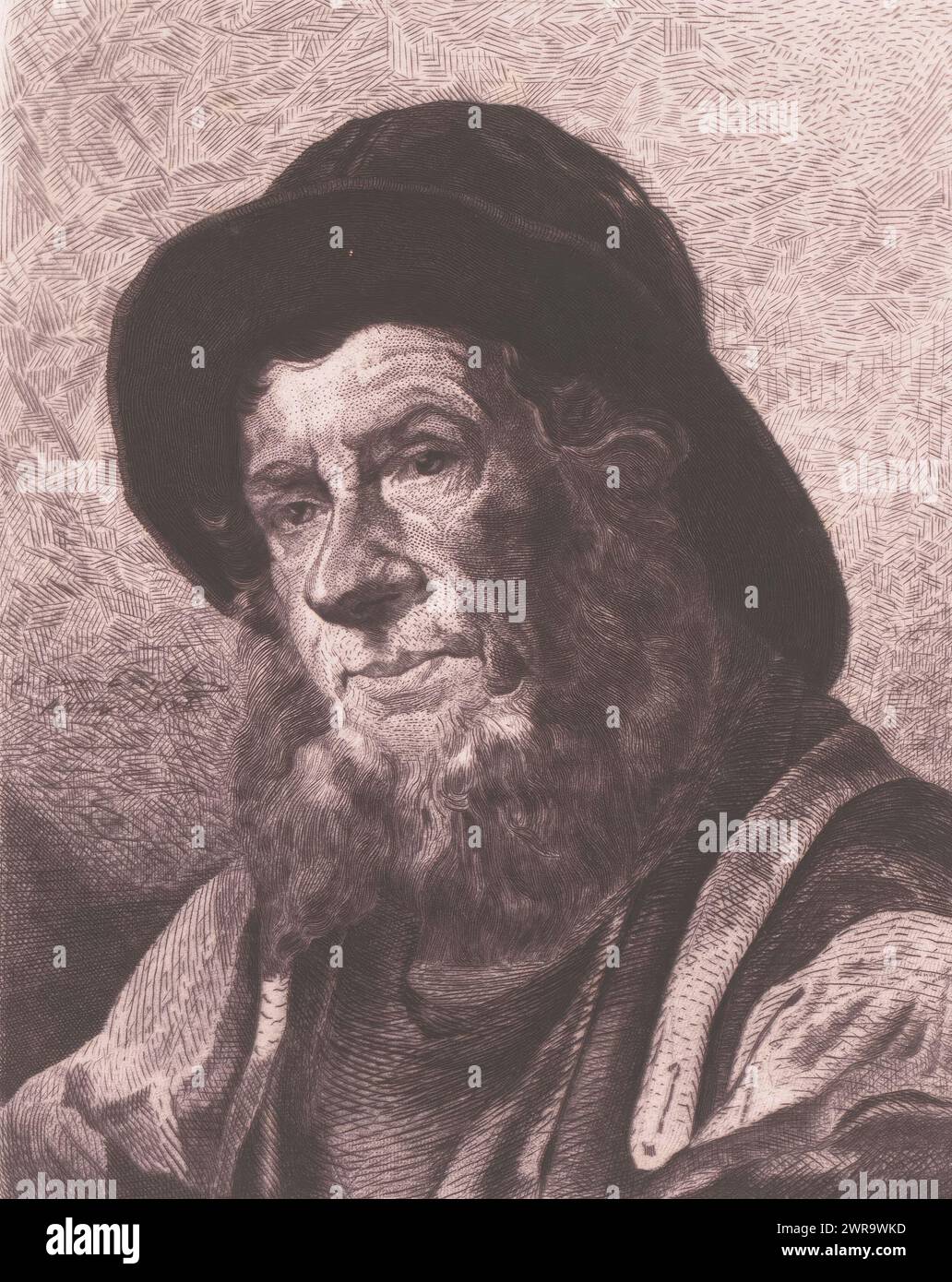 Büste eines unbekannten Seemanns mit Bart und Hut, Druckerei: Louis van Engelen, 1866 - 1910, Papier, Ätzung, Höhe 210 mm x Breite 150 mm, Druck Stockfoto