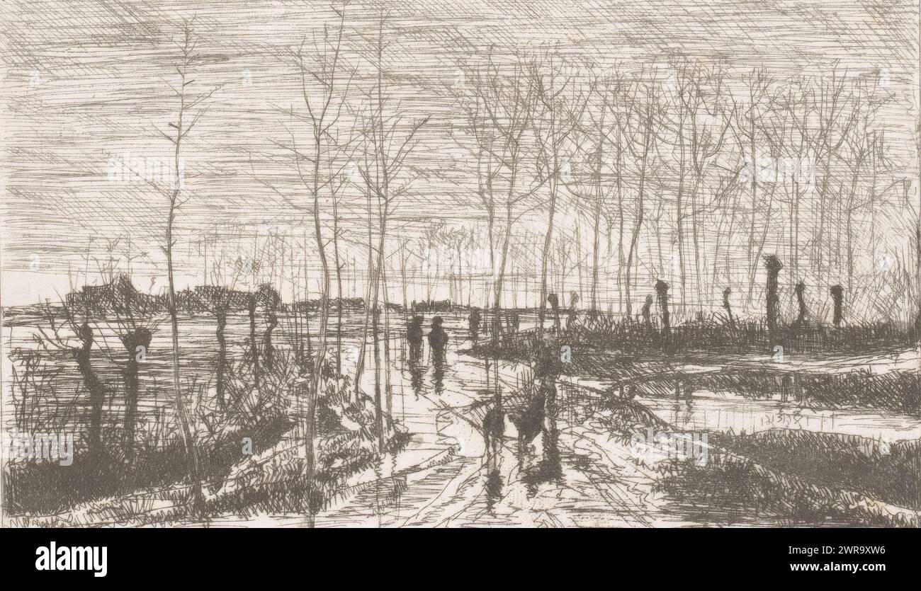 Winterlandschaft, Druckerei: Anonym, Belgien, 1830 - 1910, Papier, Ätzen, Retroussage, Höhe 110 mm x Breite 179 mm, Druck Stockfoto