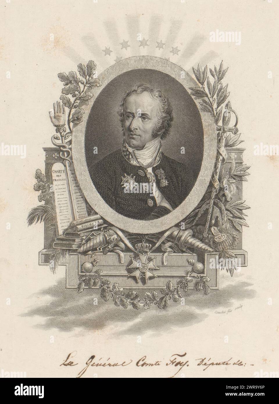 Porträt von Maximilien Sébastien Foy, Druckerei: Francois Louis Couché, ca. 1800 - 1849, Papier, Radierung, Höhe 184 mm x Breite 133 mm, Druck Stockfoto