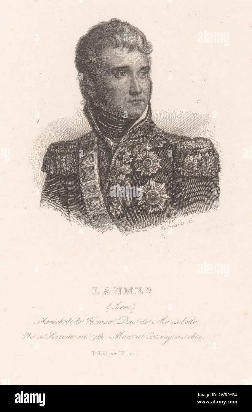 Porträt von Jean Lannes, Lannes (Titel über Objekt), Druckerei: Ferdinand (Graveur), Verlag: Blaisot, Druckerei: Frankreich, Verlag: Paris, 1800 - 1900, Papier, Stahlgravur, Höhe 197 mm x Breite 126 mm, bedruckt Stockfoto