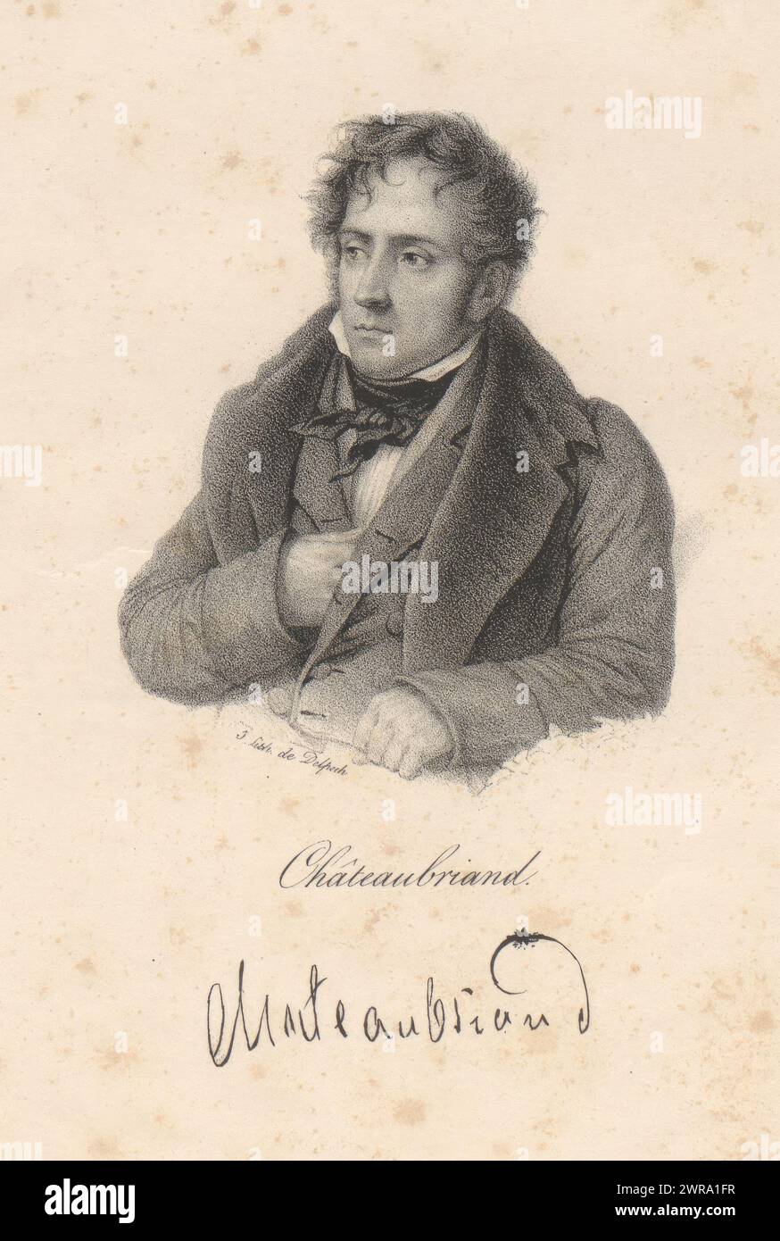 Porträt von Francois-René de Chateaubriand, Chateaubriand (Titel auf Objekt), Druckerei: Anonym, Drucker: veuve Delpech (Naudet), Paris, ab 1818 - in oder vor 1842, Papier, Höhe 276 mm x Breite 182 mm, Druck Stockfoto