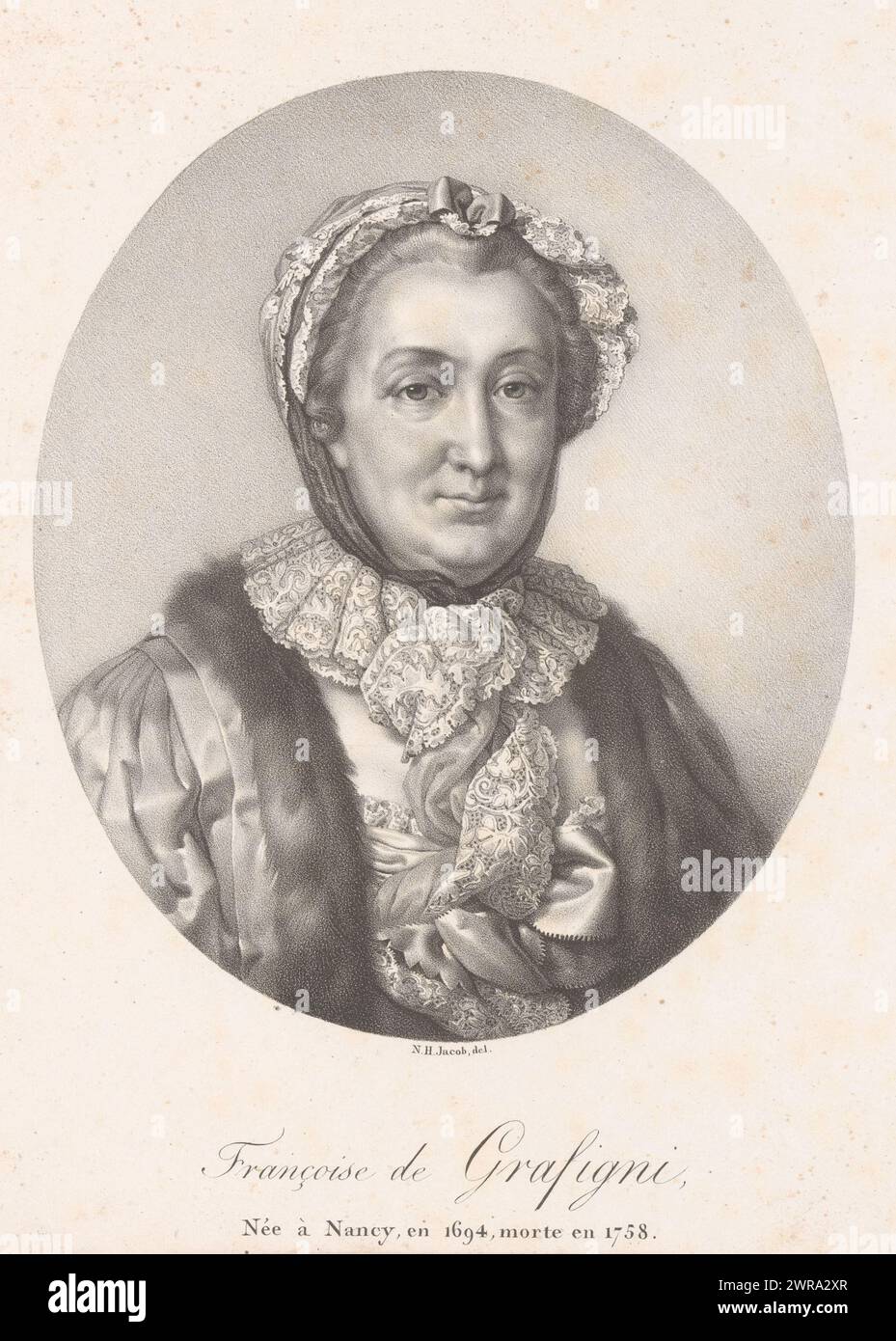 Porträt von Francoise de Graffigny, Francoise de Grafigni (Titel über Objekt), Druckerei: Nicolas Henri Jacob, Verlag: Jean Pierre Sudre (1783-1866), Paris, 1825-1827, Papier, Höhe 289 mm x Breite 220 mm, Druck Stockfoto