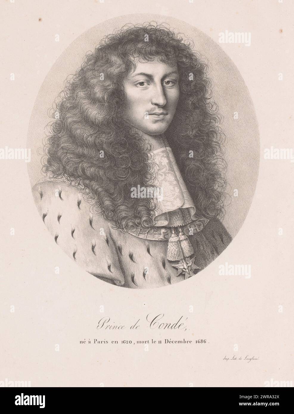 Porträt von Ludwig II. Von Bourbon-Condé, Prinz de Condé (Titel über Objekt), Druckerei: Anonym, Drucker: Pierre Langlumé, Paris, 1820 - 1830, Papier, Höhe 433 mm x Breite 300 mm, bedruckt Stockfoto