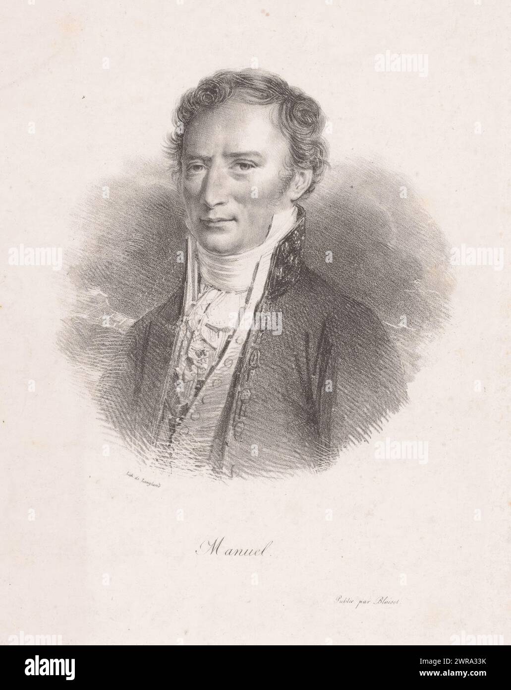 Porträt von Jacques-Antoine Manuel, Manuel (Titel über Objekt), Druckerei: Anonym, Drucker: Pierre Langlumé, Verlag: Blaisot, Paris, 1823 - 1830, Papier, Höhe 372 mm x Breite 276 mm, Druck Stockfoto