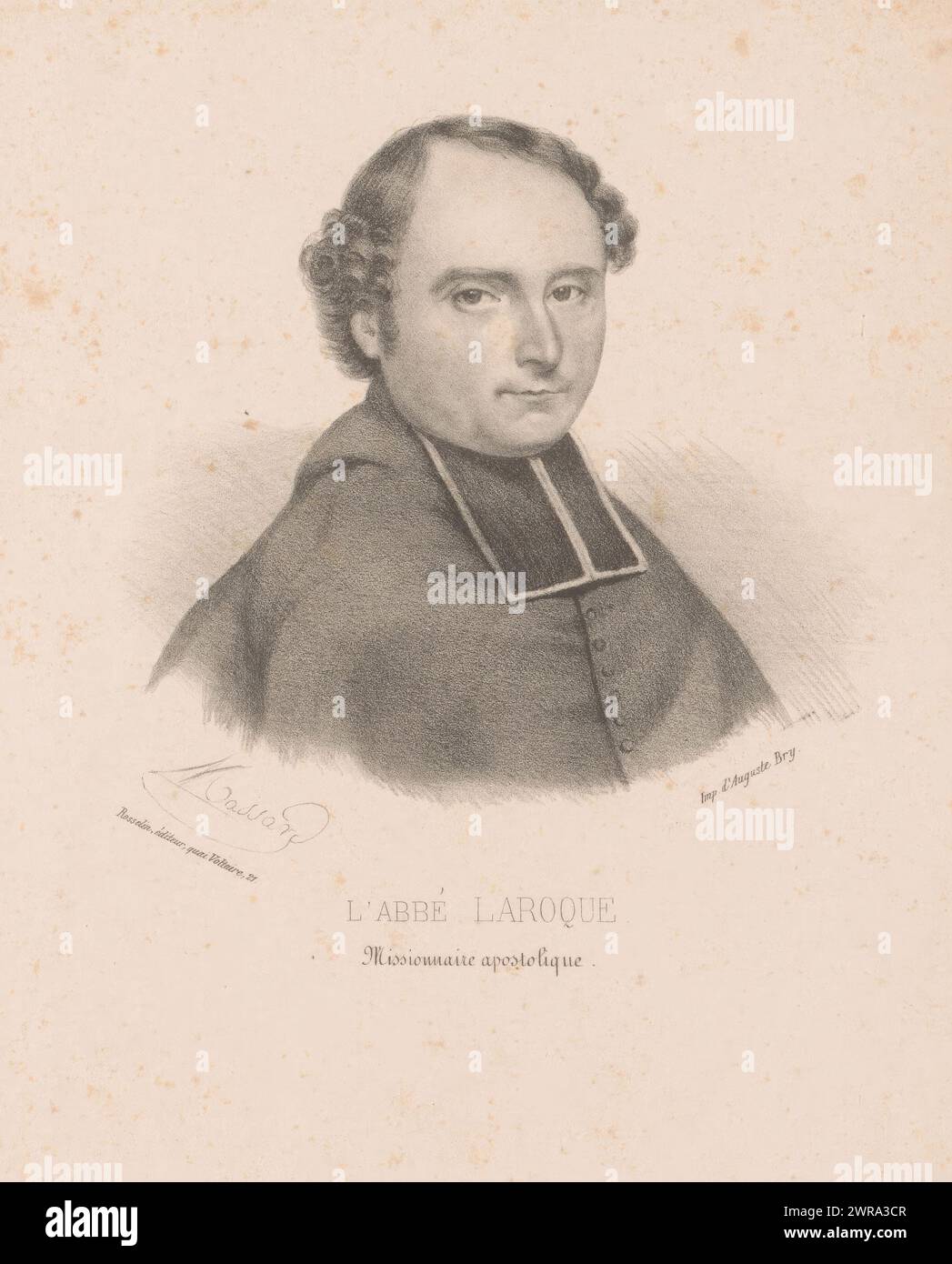Porträt von Abt Bertrand-Martin Laroque, L'abbé Laroque, Missionnaire apostolique (Titel zum Objekt), Druckerei: Léopold Massard, Drucker: Auguste Bry, Verlag: V. Rosselin, Paris, 1832 - 1861, Papier, Höhe 274 mm x Breite 182 mm, bedruckt Stockfoto