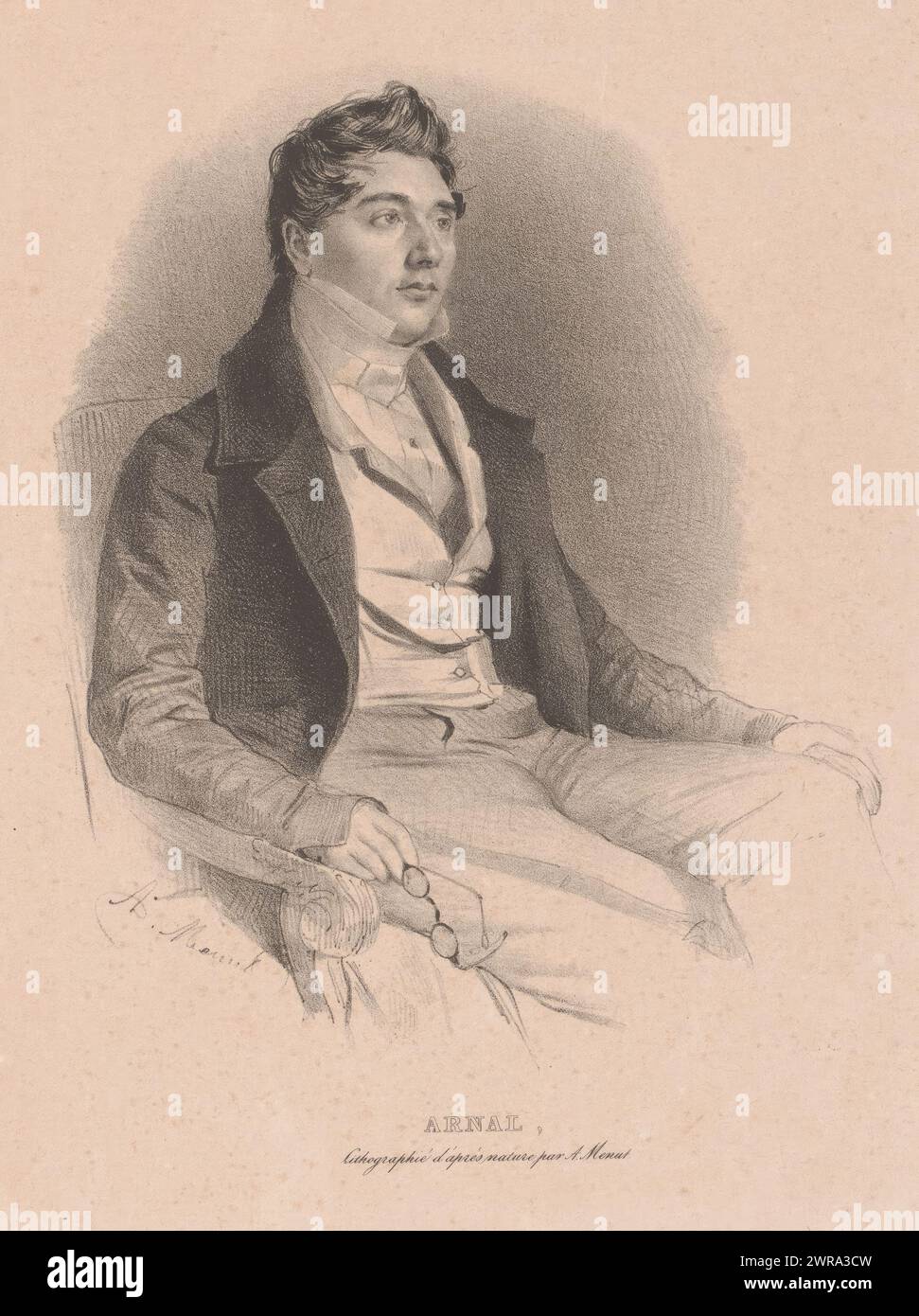 Porträt von Etienne Arnal, Arnal (Titel über Objekt), Druckerei: Marie Alexandre Alophe, nach eigenem Entwurf von: Marie Alexandre Alophe, 1822 - 1883, Papier, Höhe 251 mm x Breite 165 mm, Druck Stockfoto