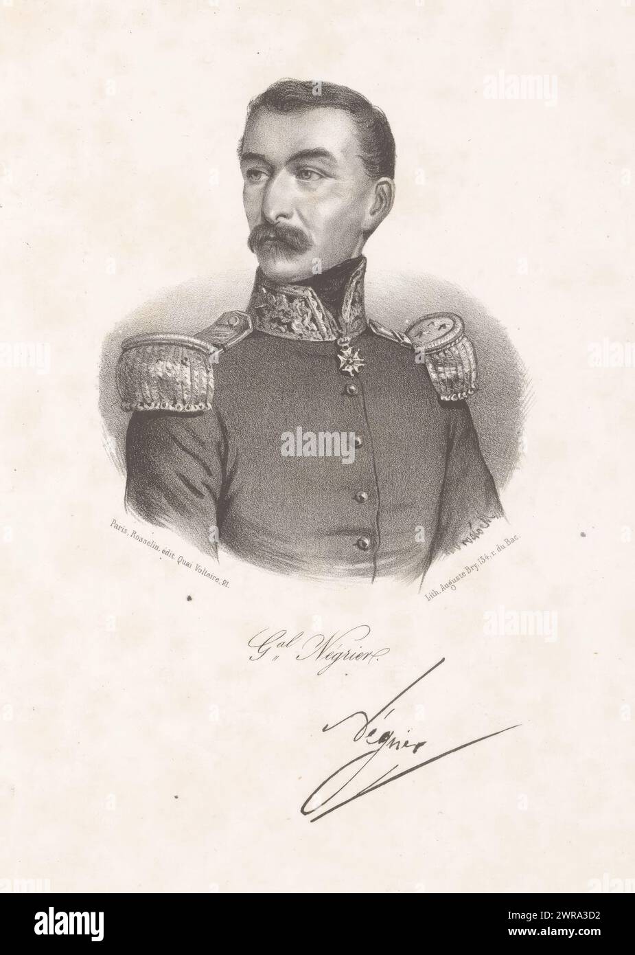 Porträt von General Francois-Marie-Casimir de Négrier, Gal. Négrier (Titel zum Objekt), Druckerei: Léopold Massard, Druckerei: Auguste Bry, Verlag: V. Rosselin, Paris, 1832 - 1861, Papier, Höhe 273 mm x Breite 180 mm, bedruckt Stockfoto