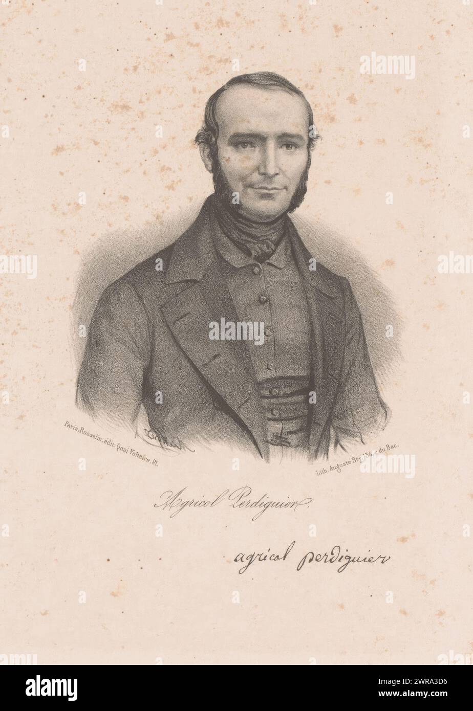 Porträt von Agricol Perdiguier, Agricol Perdiguier (Titel auf Objekt), Druckerei: Léopold Massard, Drucker: Auguste Bry, Verlag: V. Rosselin, Paris, 1832 - 1861, Papier, Höhe 275 mm x Breite 180 mm, bedruckt Stockfoto