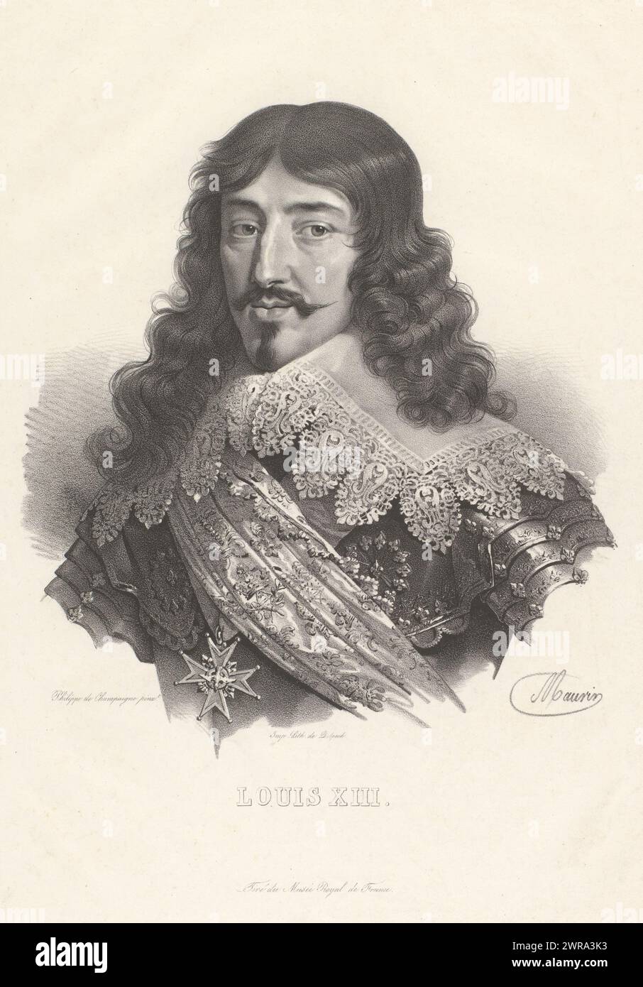 Porträt von Ludwig XIII., König von Frankreich, Louis XIII. (Titel auf Objekt), Druckerei: Nicolas Maurin, nach Malerei von Philippe de Champaigne, Drucker: veuve Delpech (Naudet), Paris, 1825 - 1842, Papier, Höhe 457 mm x Breite 329 mm, Druck Stockfoto