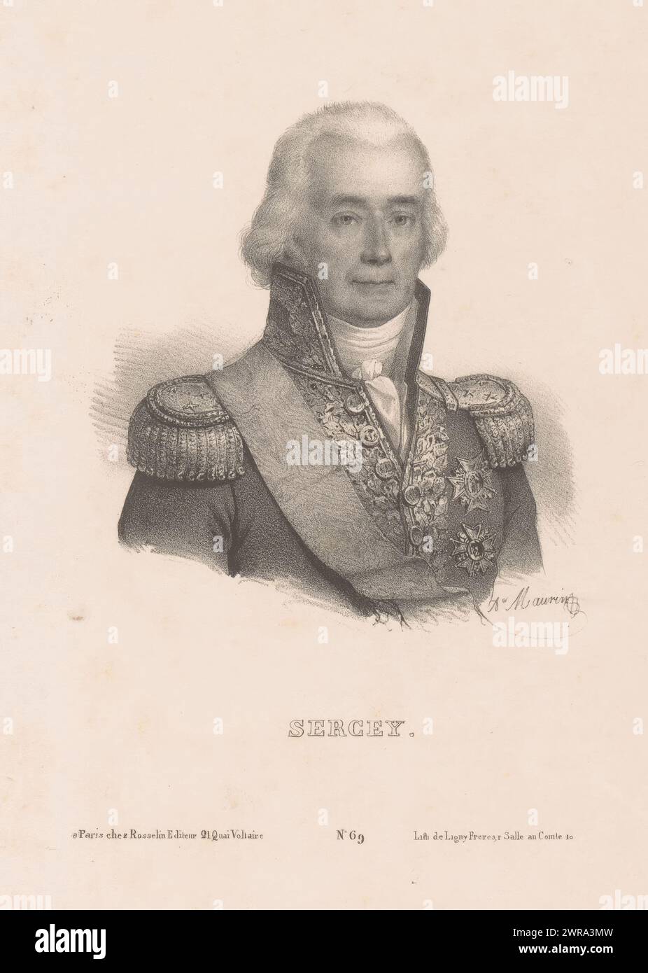 Porträt von Pierre César Charles de Sercey, Sercey (Titel zum Objekt), nummeriert unten: Nr. 69., Druckerei: Antoine Maurin, Drucker: Ligny frères, Verlag: V. Rosselin, Paris, 1830 - 1853, Papier, Höhe 271 mm x Breite 171 mm, bedruckt Stockfoto
