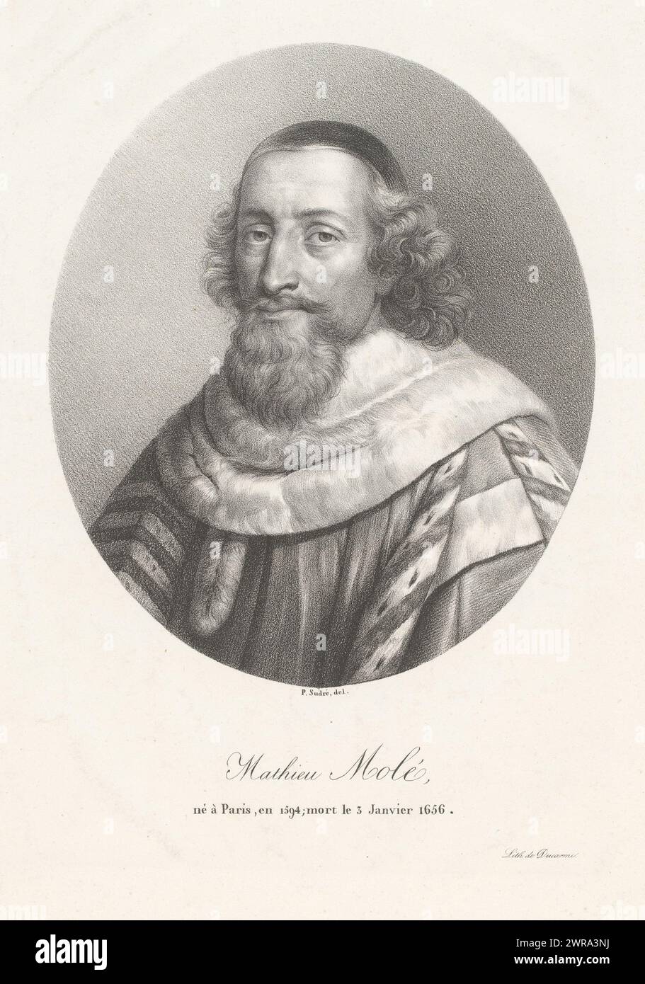 Porträt des Staatsmannes Mathieu Molé, Mathieu Molé (Titel auf Objekt), Porträts französischer Prominenter (Titel der Serie), Le panthéon francais (Titel der Serie), Druckerei Jean Pierre Sudre (1783-1866), Drucker: Pierre Francois Ducarme, Paris, 1820 - 1827, Papier, Höhe 434 mm x Breite 299 mm, Druck Stockfoto