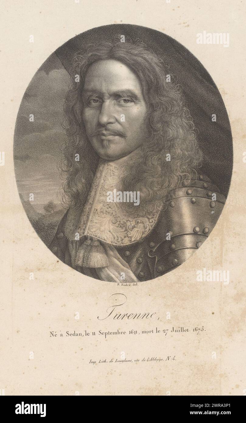 Porträt von Henri de La Tour d'Auvergne (Viscount von Turenne), Turenne (Titel auf Objekt), Porträts französischer Berühmtheiten (Titel der Serie), Le panthéon francais (Titel der Serie), Druckerei: Jean Pierre Sudre (1783-1866), Drucker: Pierre Langlumé, Paris, 1820 - 1827, Papier, Höhe 409 mm x Breite 284 mm, bedruckt Stockfoto