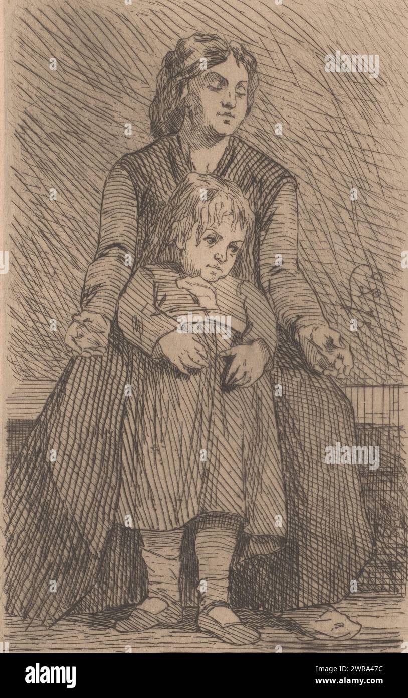 Blinde Frau mit Kind, Druckerei: Edmond Lambrichs, 1875, Papier, Ätzen, Höhe 184 mm x Breite 121 mm, Druck Stockfoto