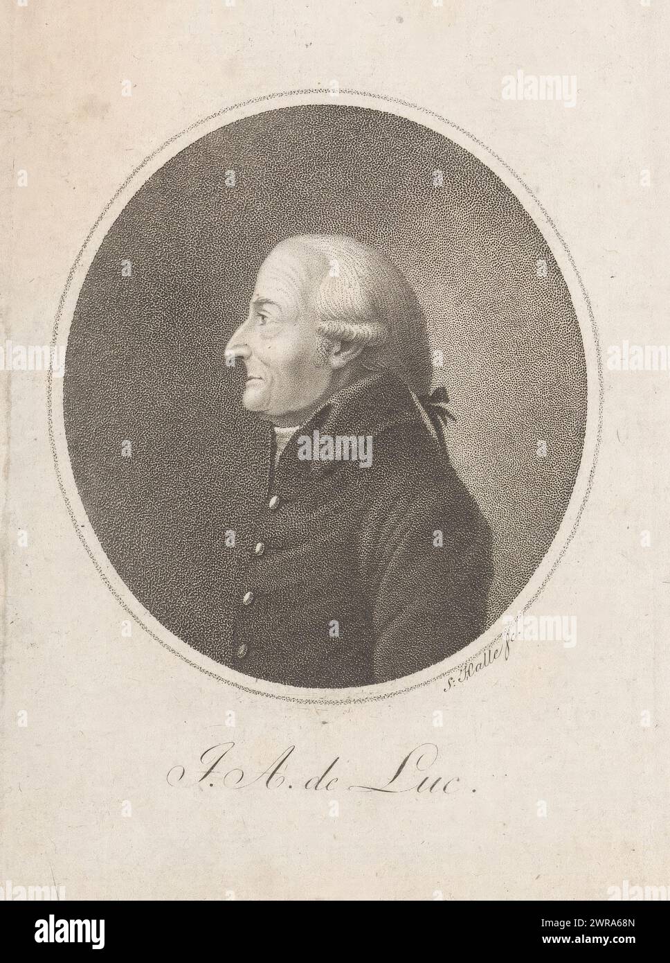 Porträt von Jean André de Luc, Druckerei: J.S.L. Halle, 1750 - 1817, Papier, Höhe 167 mm x Breite 106 mm, Druck Stockfoto