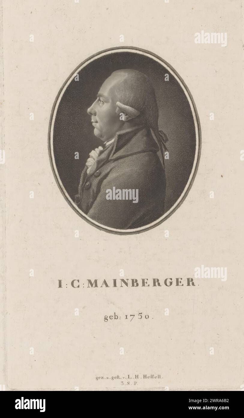 Porträt von Johann Christoph Mainberger, Druckerei: Leonhard Heinrich Hessell, 1767 - 1850, Papier, Höhe 147 mm x Breite 88 mm, Druck Stockfoto