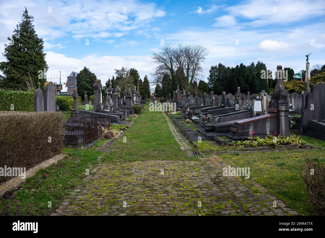 Evere, Region Brüssel-Hauptstadt, Belgien, 2. März 2024 - der alte Friedhof der Gemeinde Stockfoto