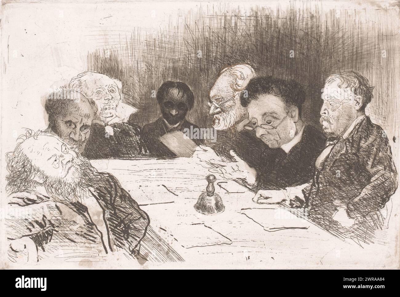 Komitee für die Reorganisation der Antwerpener Akademie, etwas karikierte Porträts der Mitglieder eines Komitees der Königlichen Akademie der Schönen Künste in Antwerpen, Druckerei: Charles Verlat, 1879, Papier, Ätzen, Trockenspitzen, Nachrüstung, Höhe 184 mm x Breite 273 mm, Druck Stockfoto