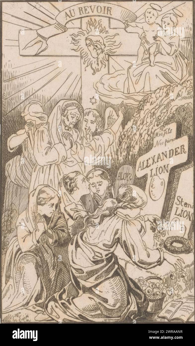 Gebetskarte für Alexandre Louis und Alois Stanislas Löwe, Druckerei: Julius Wagner, (zugeschrieben), 1857 - 1889, Papier, Ätzen, Höhe 132 mm x Breite 95 mm, bedruckt Stockfoto