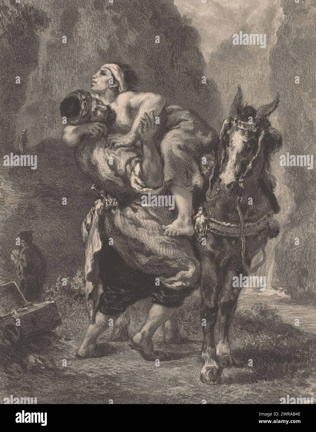 Good Samaritan, Le Bon Samaritain (Titel über Objekt), Druckerei: Jules Joseph Augustin Laurens, nach Malerei von: Eugène Delacroix, Drucker: Victor Jacques Bertauts, Paris, 1854 - 1857, Papier, Höhe 447 mm x Breite 312 mm, Druck Stockfoto